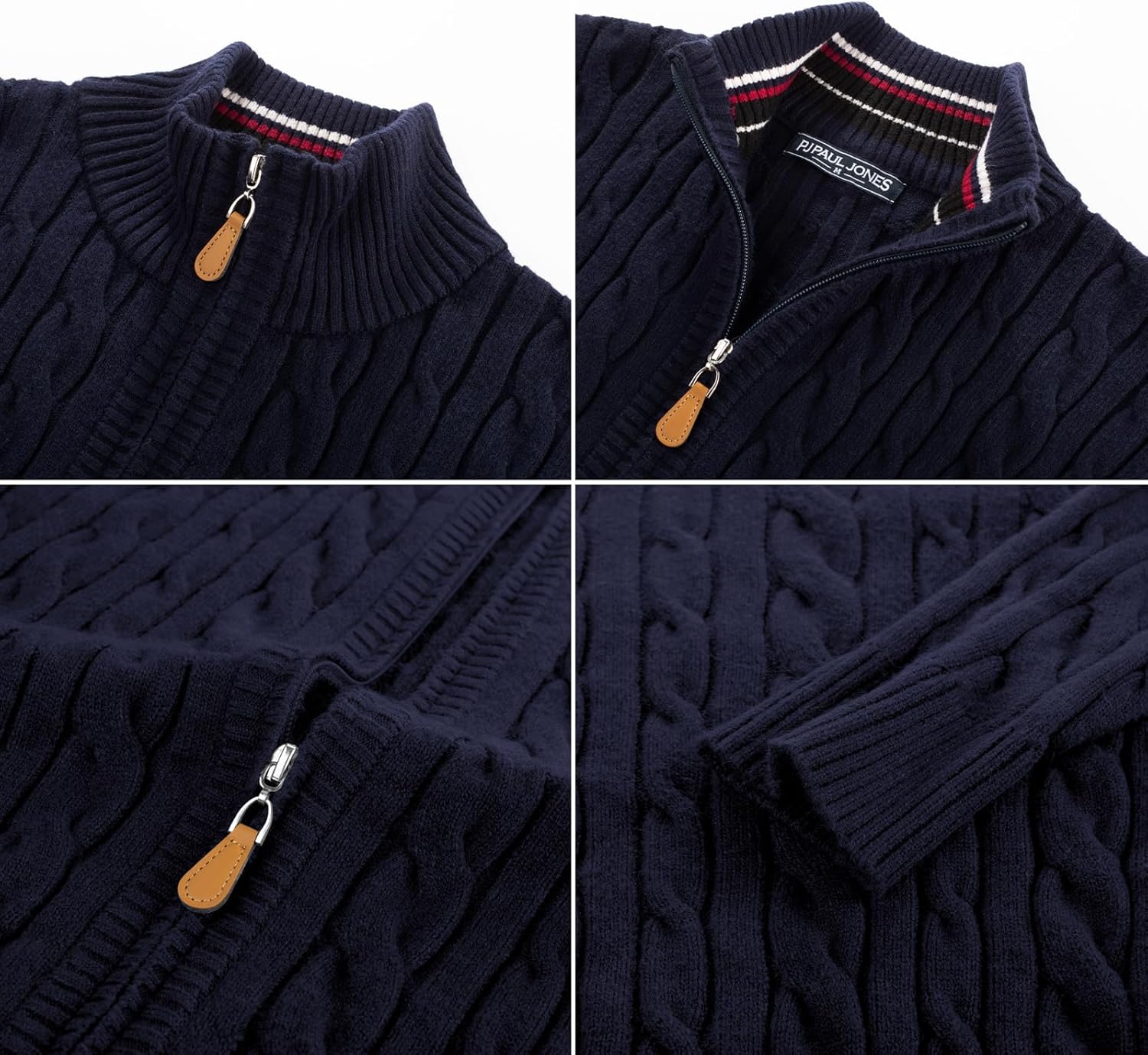 PJ PAUL JONES Gebreid herenvest met vlechtpatroon, knop-door-knop, grof gebreid cardigan, rood (rode wijn), L