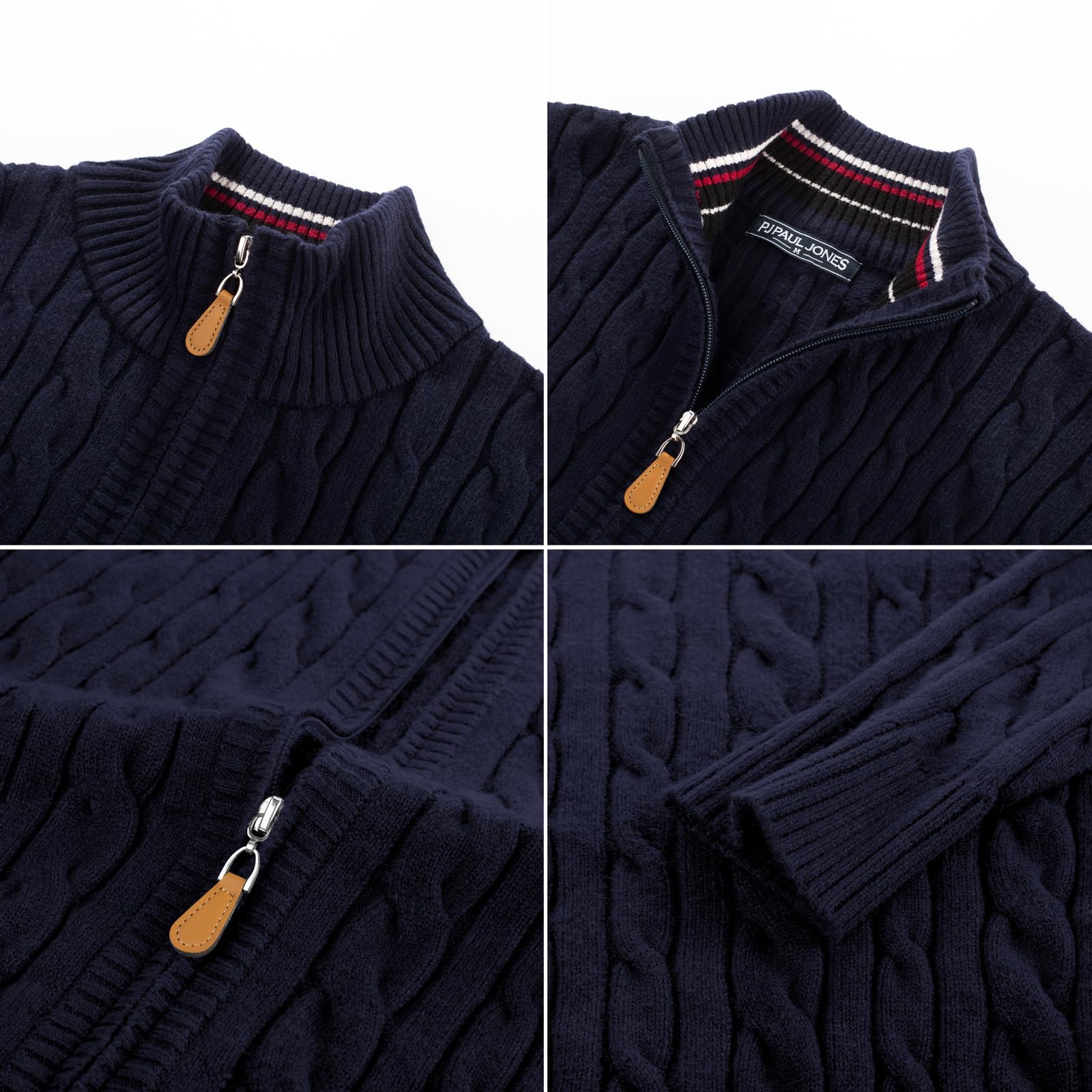 PJ PAUL JONES Cárdigan para hombre con cuello alto y cremallera