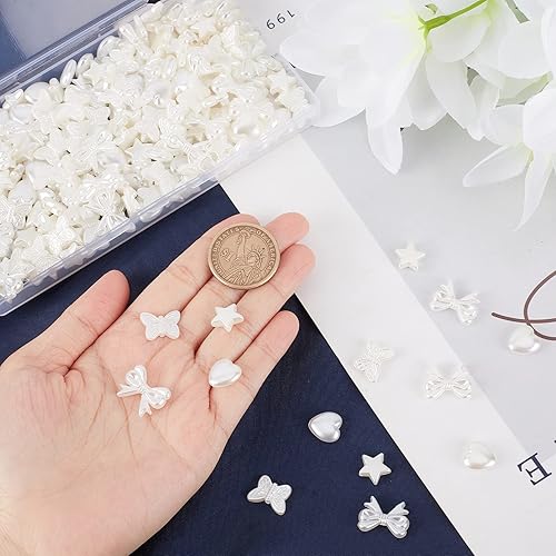 Miniatura 3 de SUNNYCLUE 1 caja, 236 cuentas de lazo de 4 estilos, cuentas de perlas de imitación, cuentas estéticas de mariposa, corazón, estrella, cuentas