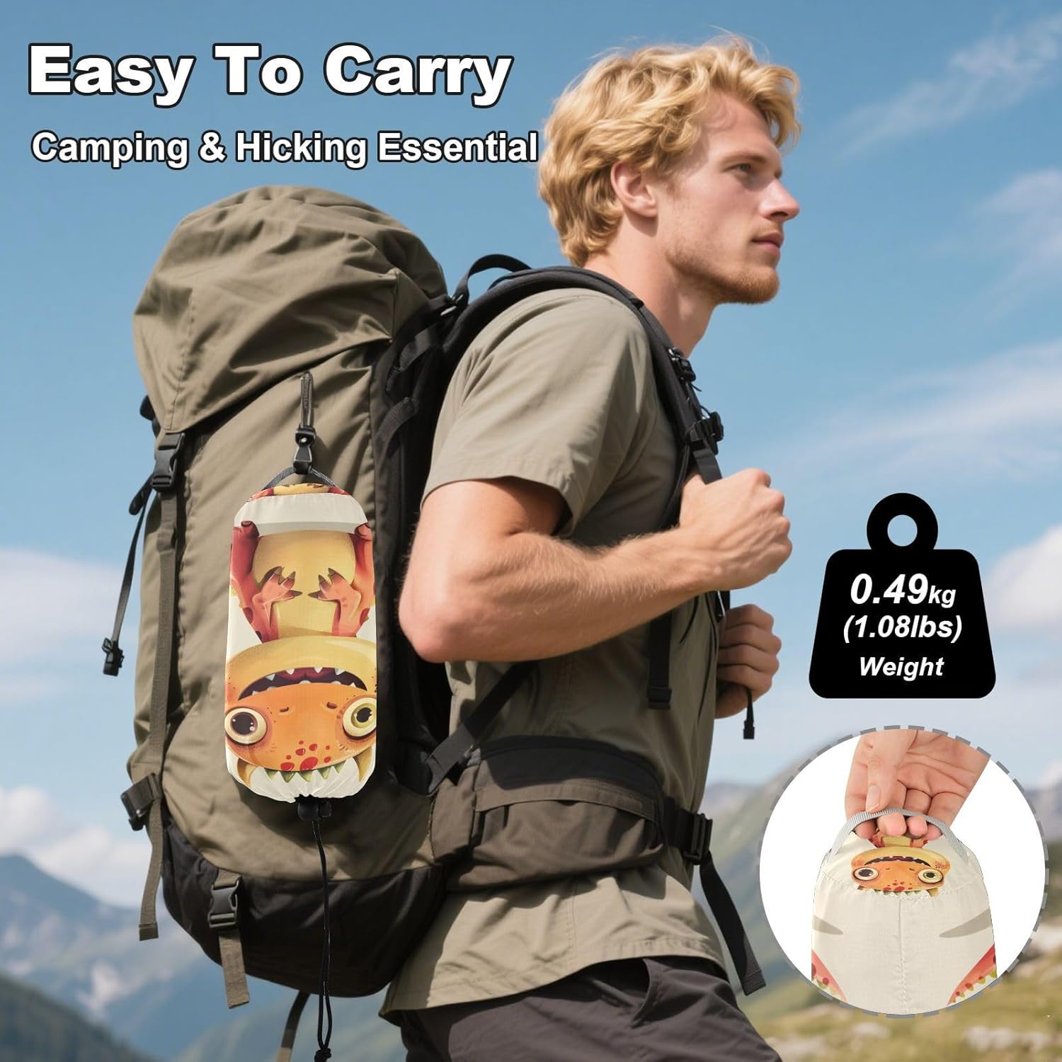 ALAZA Cute Dinosaur Dino Cartoon Camping Hammocks Single or 2 Person 500 lbs Portable Parachute Travel Hammock w/Tree Straps for Hiking Backpacking Indoor Outdoor