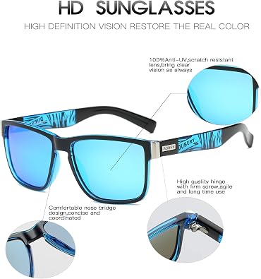 DUBERY Vintage Polarized Sunglasses D518+Wide Frame Rectangular Polarized Sunglasses D912