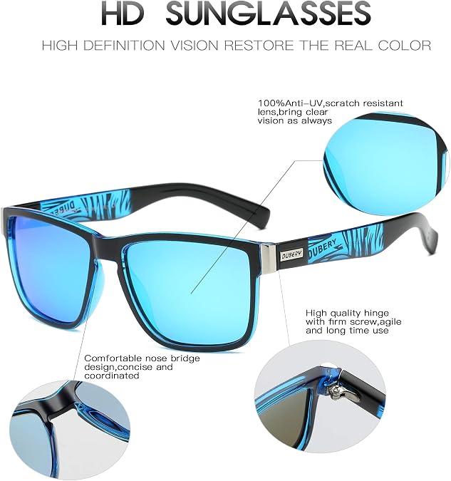 DUBERY Vintage Polarized Sunglasses D518+Wide Frame Rectangular Polarized Sunglasses D912