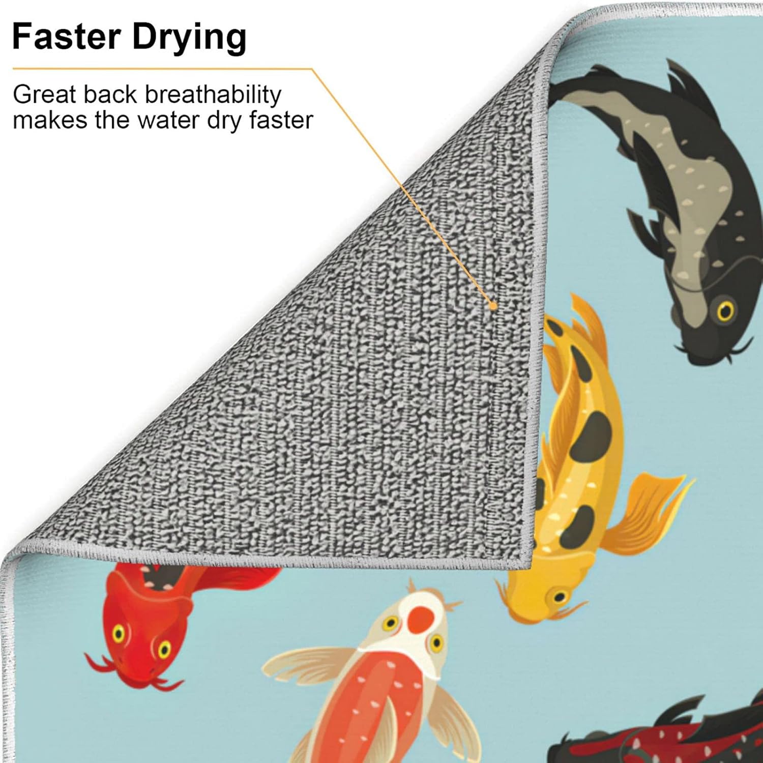 Koi Fish Dish Drying Mat for Kitchen,Absorbent Dishes Drainer/Rack Pad for Countertop,16 x 18 Inch 1 Pack