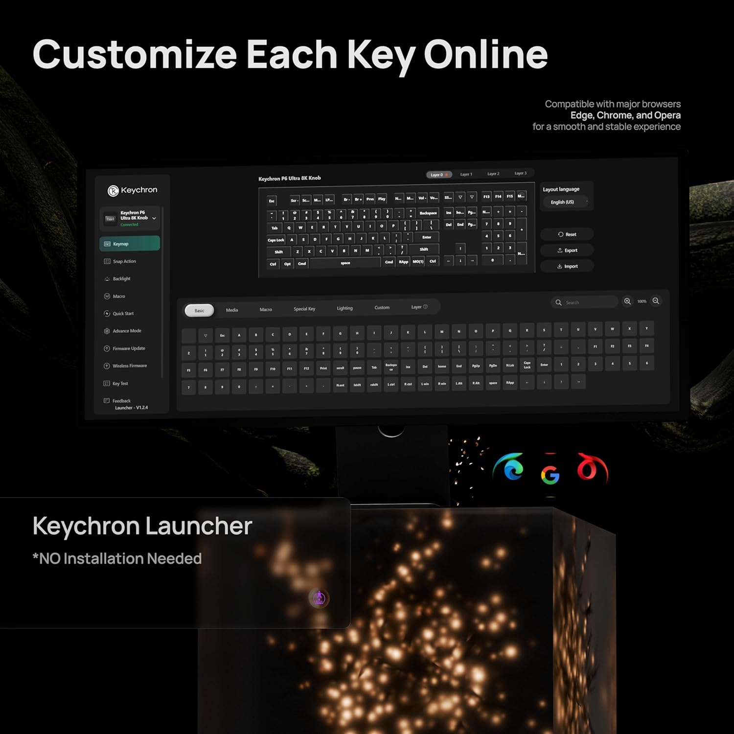 Keychron P6 Ultra 8K Polling Rate Full-Size Aluminum Wireless Mechanical Keyboard, 2.4 GHz/Bluetooth/Wired Custom RGB, Hot-Swappable K Pro Silent Red Switch for Mac Windows Linux - Black