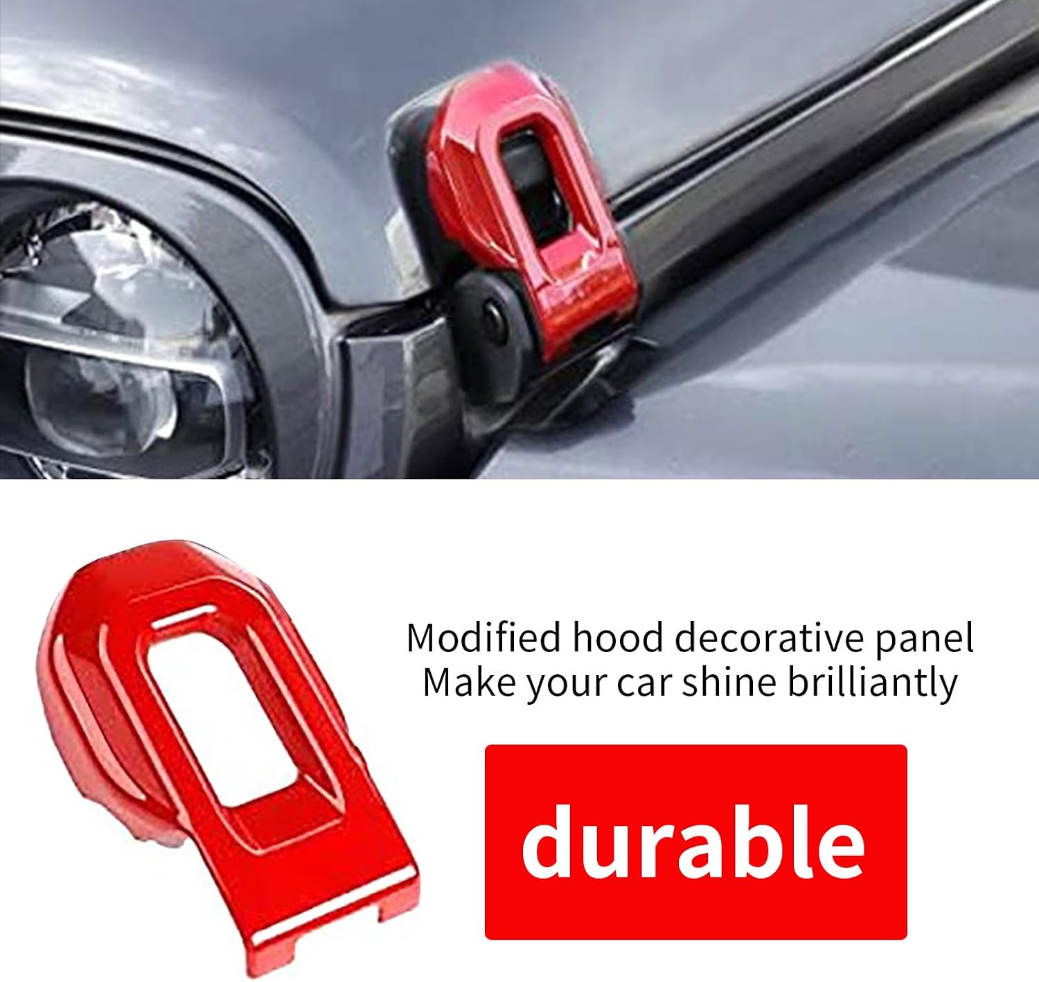 1 Pack 2 pcs Hood Latch Lock Catch Brackets Cover,Hood Buckle Decorative Plate,ABS Decoration Accessories,Compatible with Jeep JL Wrangler Gladiator JT Car Hood Brackets Cover (Red)