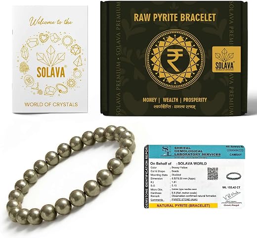 SOLAVA Premium Pyrite Bracelet Original Certified for Men &amp; Women | Natural Raw Pyrite Stone Bracelet | AAA Quality Adjust...