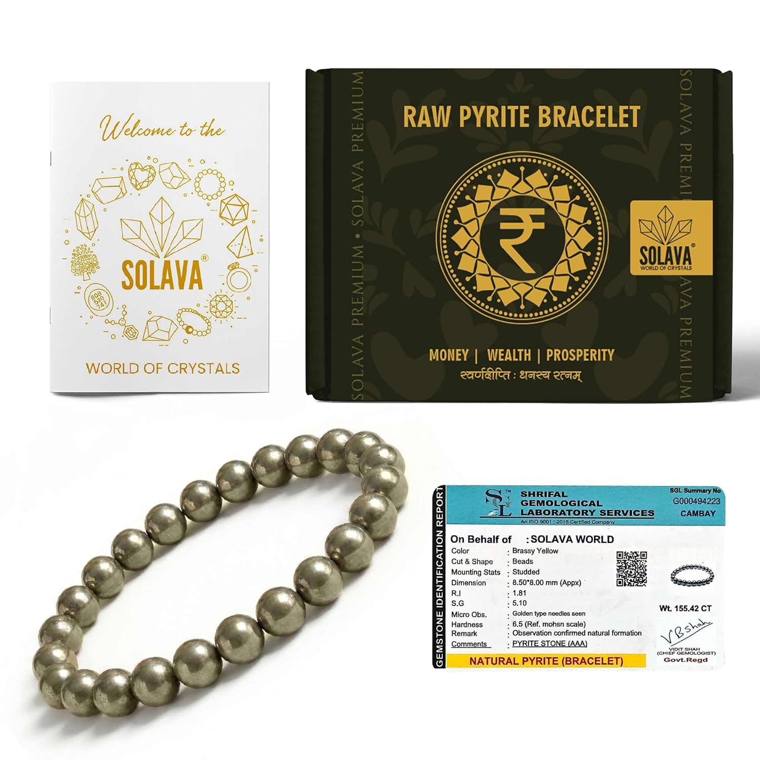 SOLAVA Premium Pyrite Bracelet Original Certified for Men &amp; Women | Natural Raw Pyrite Stone Bracelet | AAA Quality Adjust