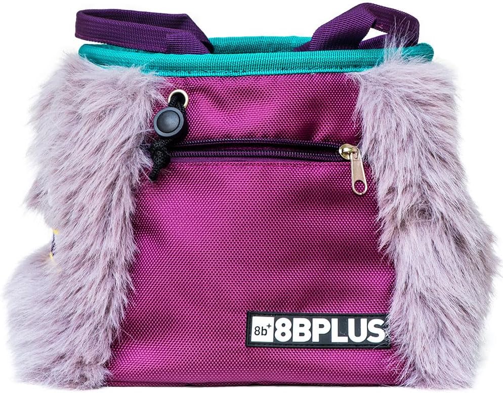 8BPLUS Angus Boulderbag, Premium Artificial Fur, Ripstop, Soft Fleece Interior, 8.7in Opening, Center-Closing Drawstring, Multiple Brush Holders, Zipper Pockets, Climbing Gear