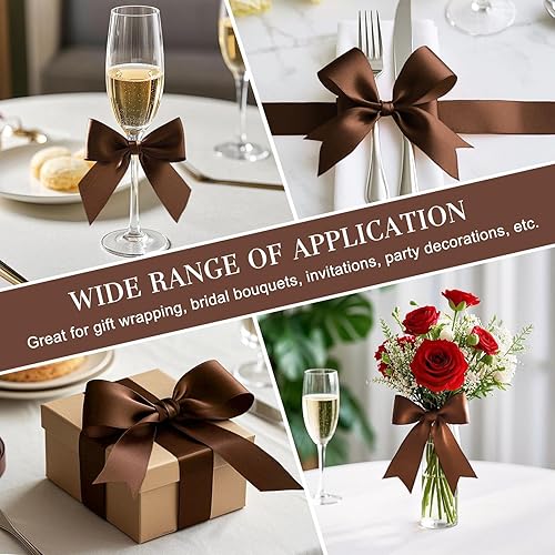 Miniatura 5 de Cinta de satén marrón de 1-12 pulgadas, 100 yardas, rollo de cinta de tela sólida para ramos de flores, envoltura de regalos, bodas, manualidades