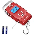 Dr.meter Fish Scale: PS01 110lb/50kg Backlit LCD Display Fishing Scale with Built-in Measuring Tape - Electronic Balance Digital Fishing Postal Hanging Hook Scale with 2 AAA Batteries