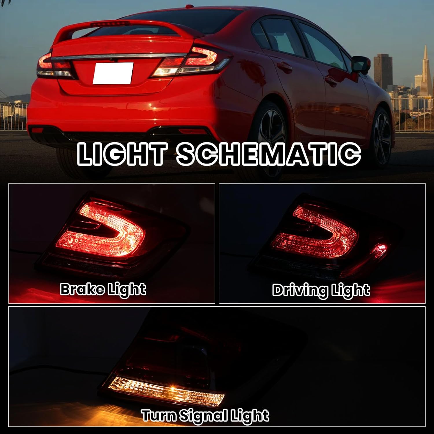 Outer Tail Light Compatible with 2013 2014 2015 Honda Civic 4-Door Sedan Replace 33500TR0A51 HO2805102 Right Passenger Side
