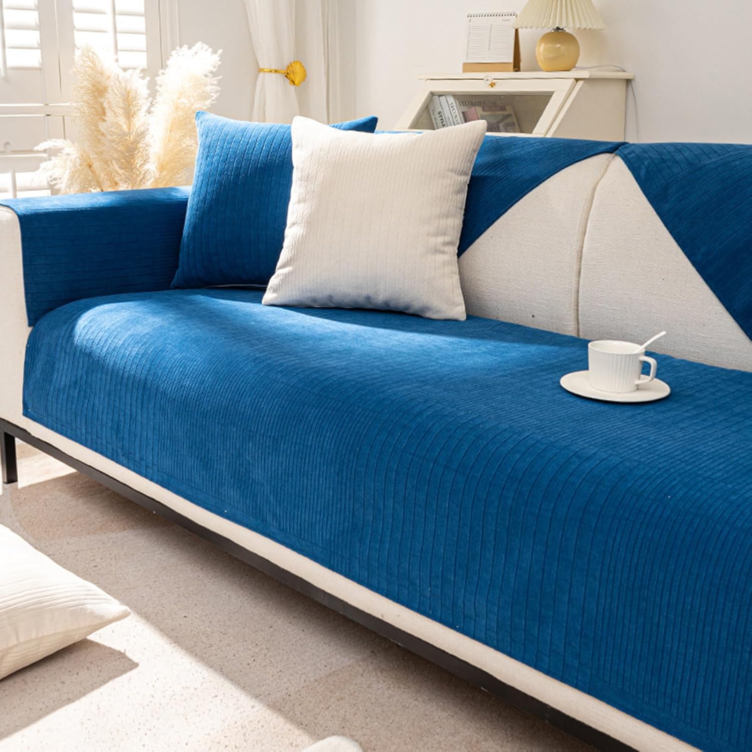 L Shape Separate Cushion Couch Chaise Cover, Sofa Covers 3 Seater and 2 Seater, Not Easy to Wrinkle Chenille Sofa Slipcover with Exquisite Grain, Anti-Slip for Sectional Sofa