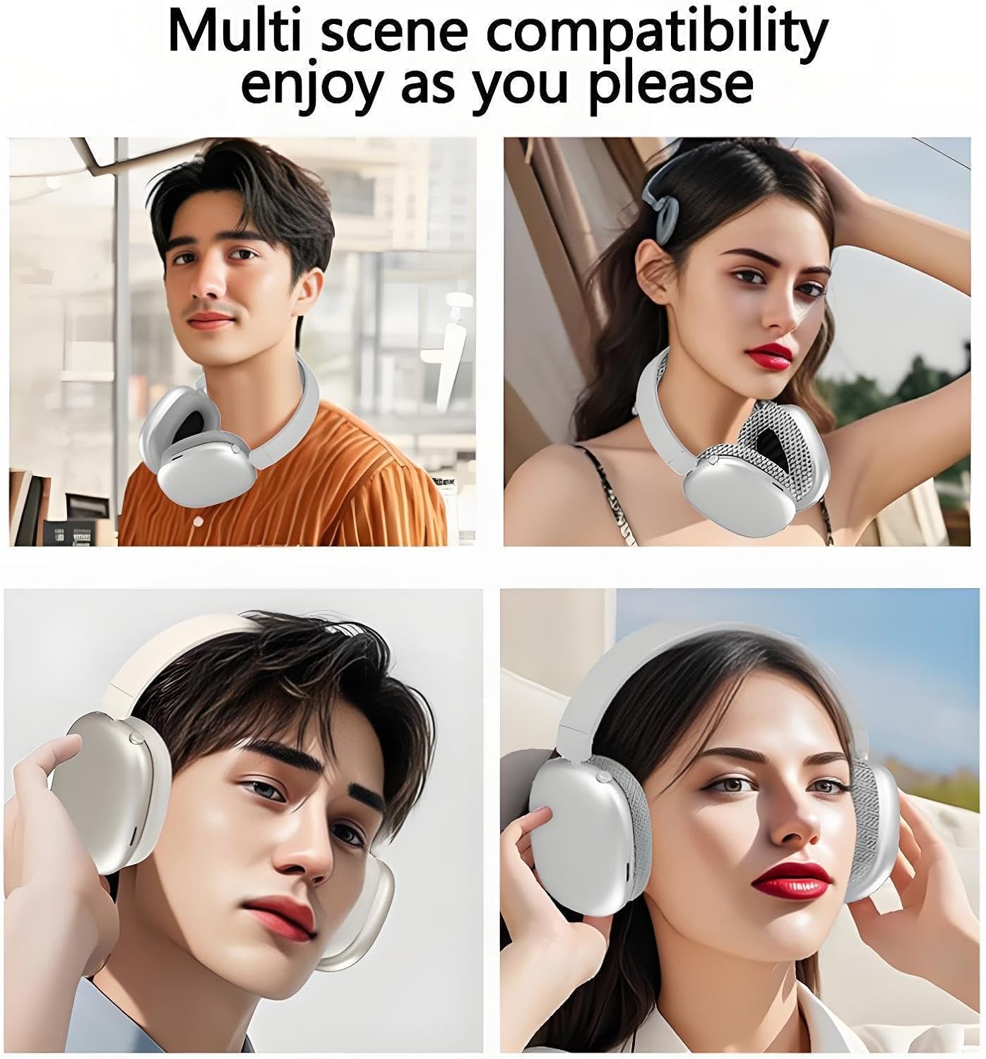 Wireless Over Ear Headphones, Bluetooth 5.4 Headphones, Built-in Mic, Hi-Res Audio, 36H Playtime, Foldable, Breathable Soft Earpads Adjustable Heads for iOS/Android/Samsung/PC - White - Image 5