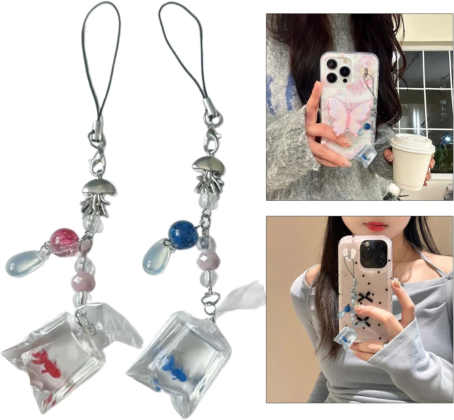 Fish Phone Charm, Fashionable Fish Water Bag Pendant Keychain Ornament Portable Key Chain Unique Bag Pendant Fun Charm for Fish Lovers image 2