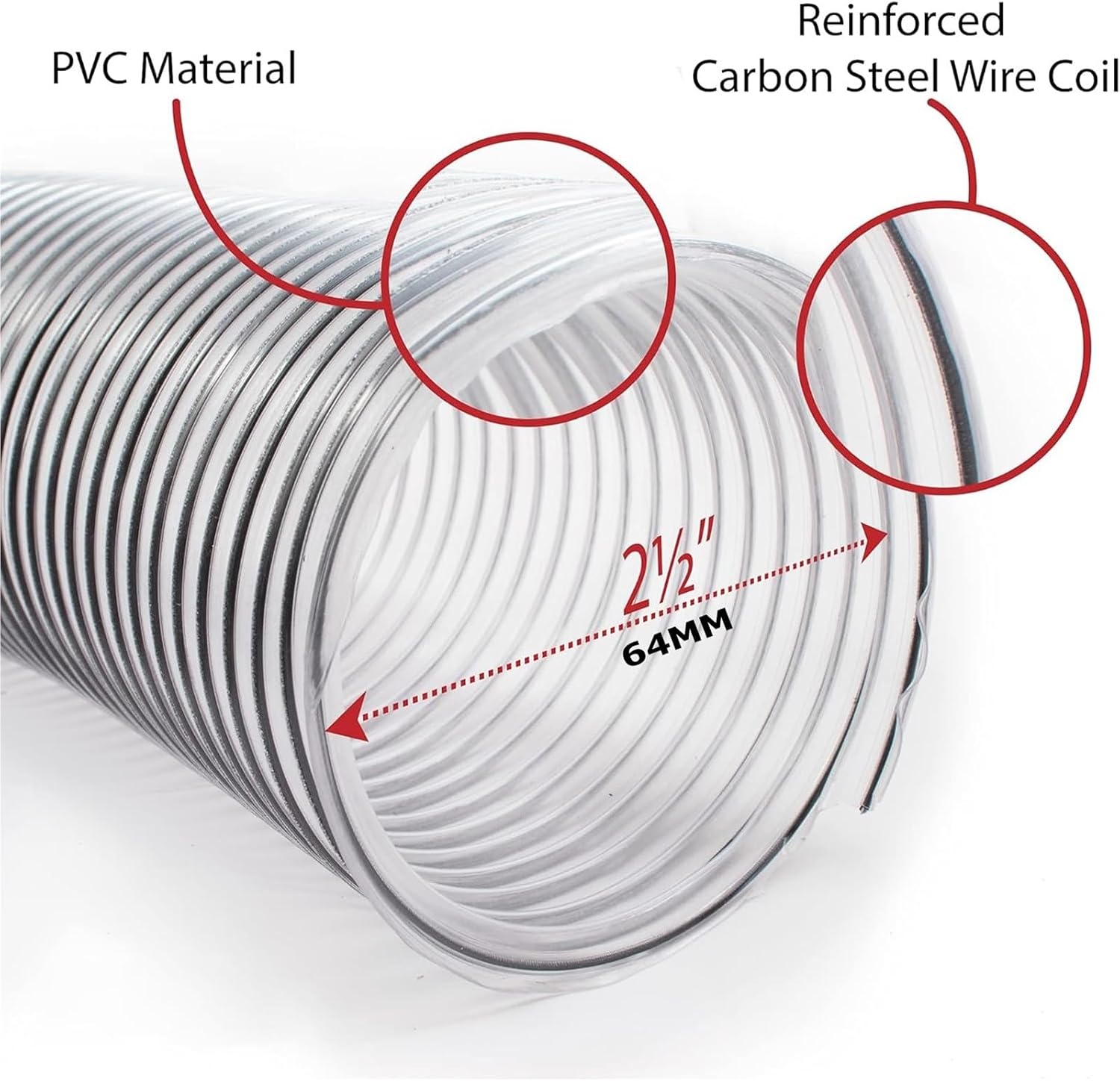 2.5‘’OD 63mm Clear PVC Dust Collection Hose For Use With Collectors With 2-1/2" Ports(OD63MM 3Meters)
