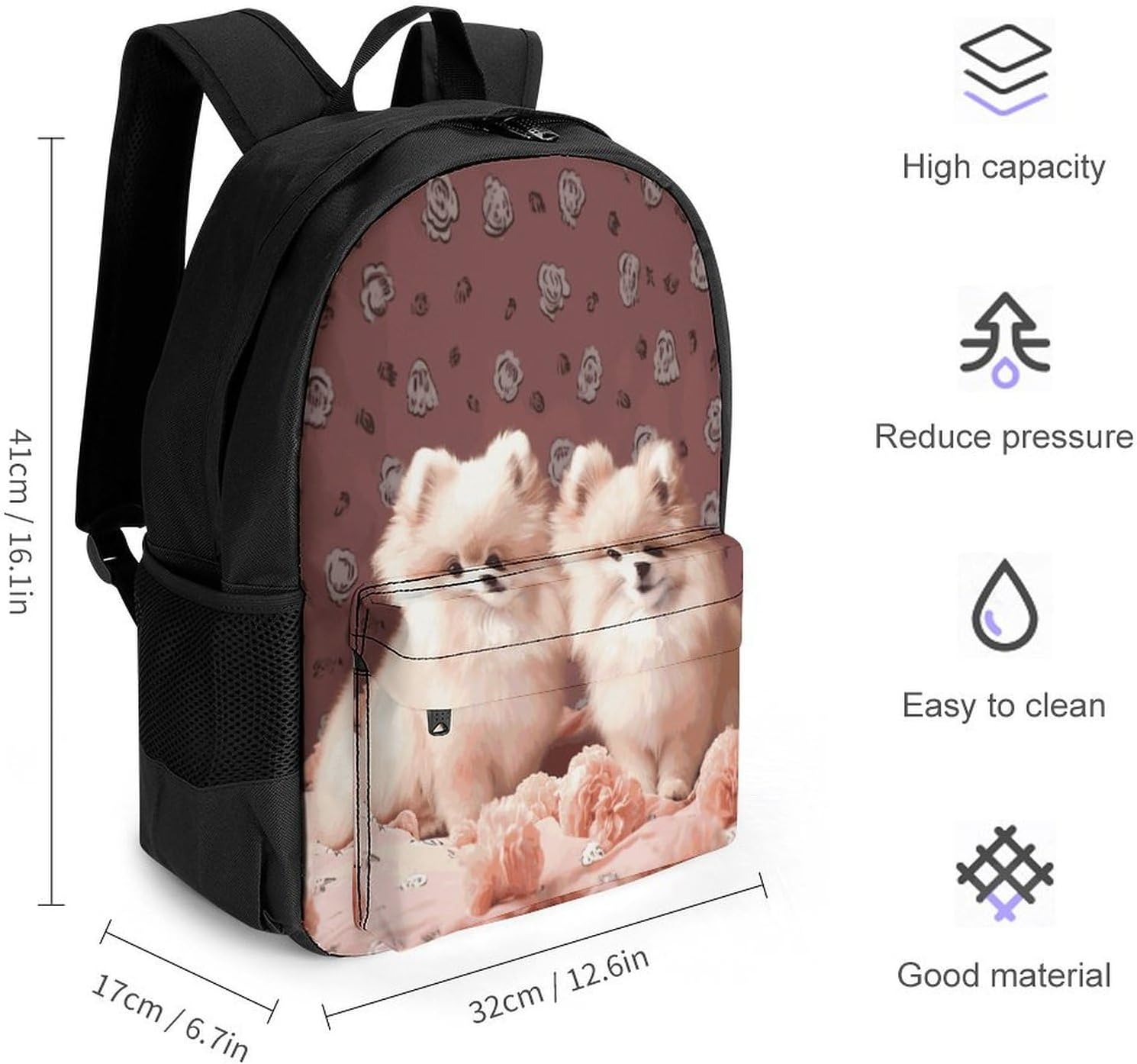Pomeranians Puppies And Point Backpack Daypack Travel Backpack | Lightweight Casual Laptop Backpack for Women Men Aesthetic Travel Bag for Weekender Business Hiking Outdoor
