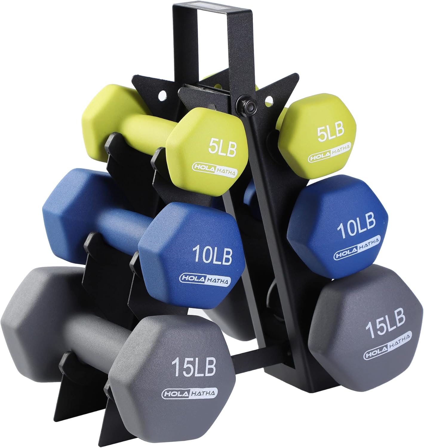 HolaHatha Neoprene Dumbbell Weights Set w/Rack, Home Gym Equipment - Portable Weighted Exercise Dumbbells for Fitness, Training, and Lifting Workouts