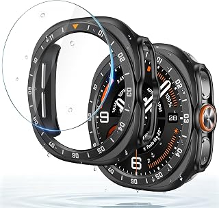Misxi [2+2 Pack Case and Screen Protector for 47mm Galaxy Watch Ultra 2 | Bumper Cover and Auto-Alignment Tempered Glass for Samsung Galaxy Watch Ultra2, Ultra-Thin Anti-Scratch Protection, Black