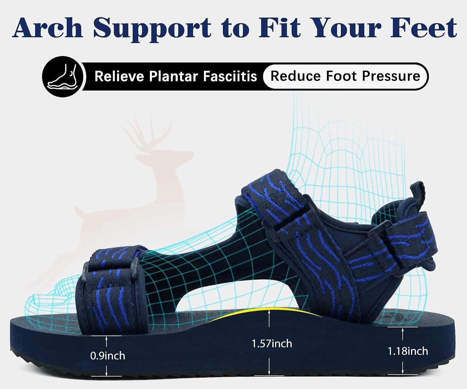 KuaiLu Men's Walking Sandals with Arch Support - Adjustable & Lightweight