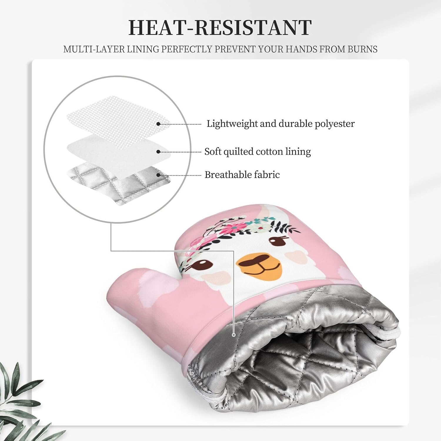 Kawaii Alpaca Cute Llama Oven Mitts and Pot Holders Sets of 4, Heat Resistant Silicone Oven Mittens and Potholders Gloves Hot Pads for Kitchen Cooking Baking Grilling BBQ Chef image 3