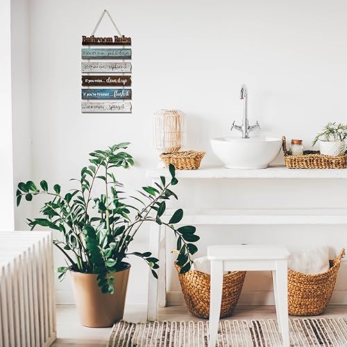 Miniatura 6 de Reglas de baño, decoración de pared rústica de madera, arte de pared divertido para baño, letreros de baño, decoración para colgar para casa de