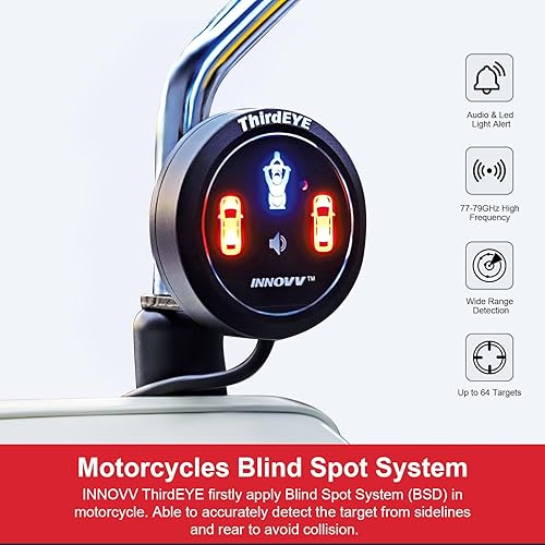 Miniatura 3 de INNOVV ThirdEYE - Sistema de punto ciego para motocicleta con alerta de voz e indicadores, sistema de asistente de moto impermeable, detecta