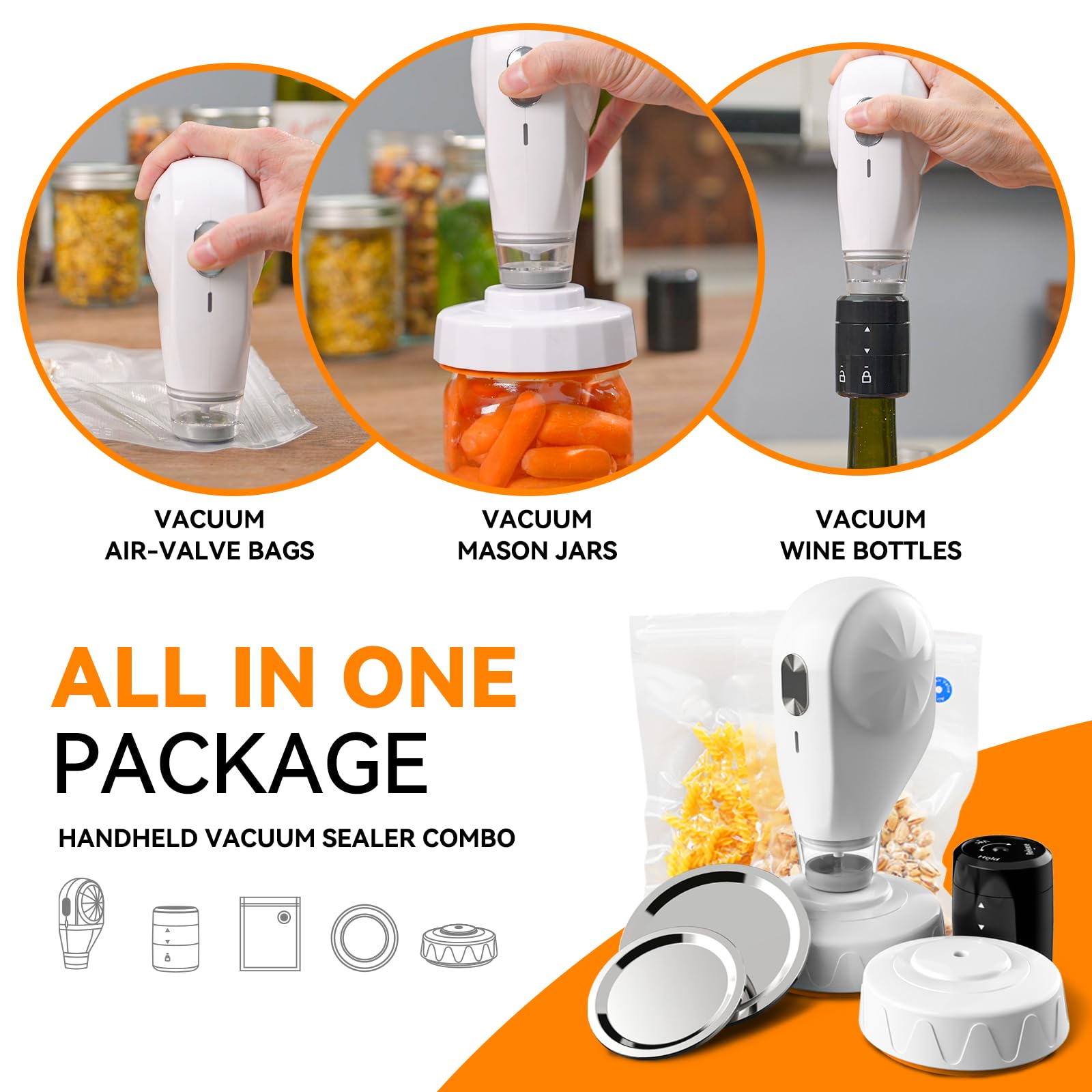 Vacuum Sealer Kit For Mason Jars, Bags, And Wine Bottles