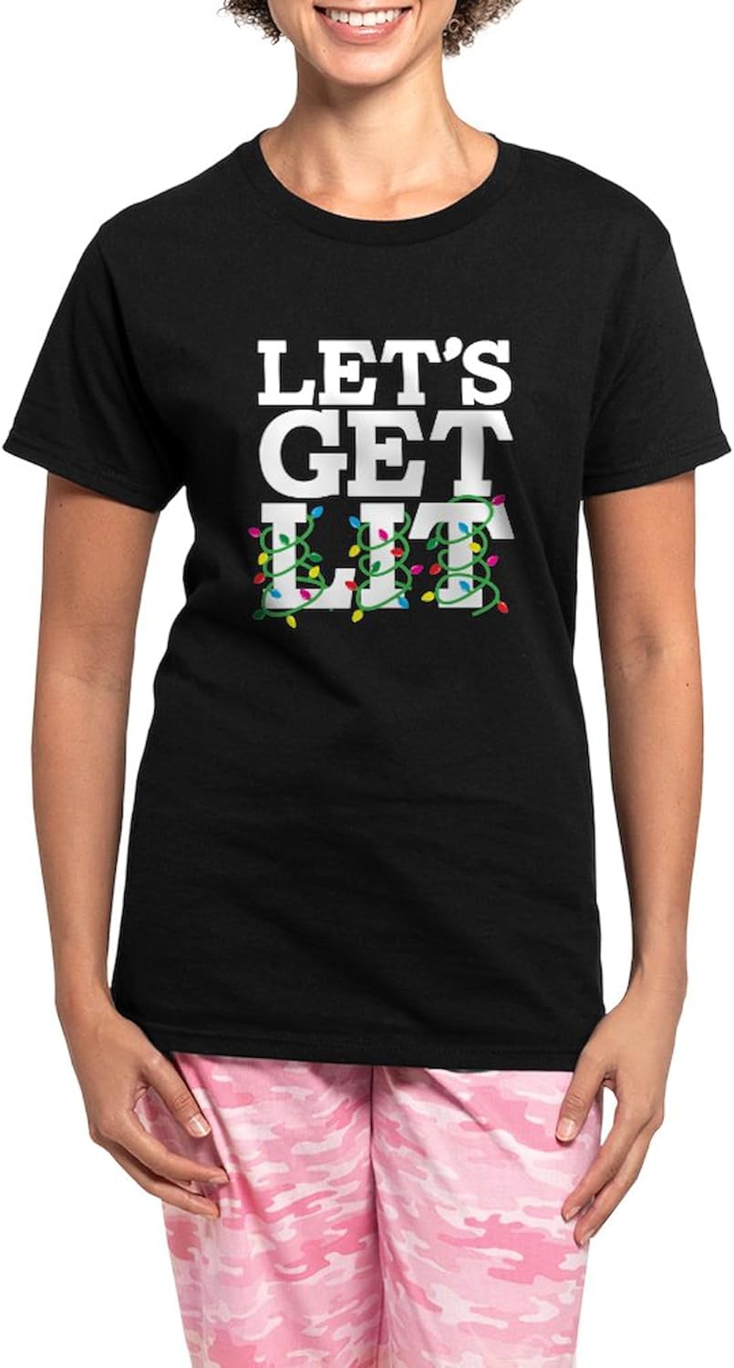 CafePress Lets Get Lit Women's Charcoal Pajamas Womens Novelty PJ Sleepwear