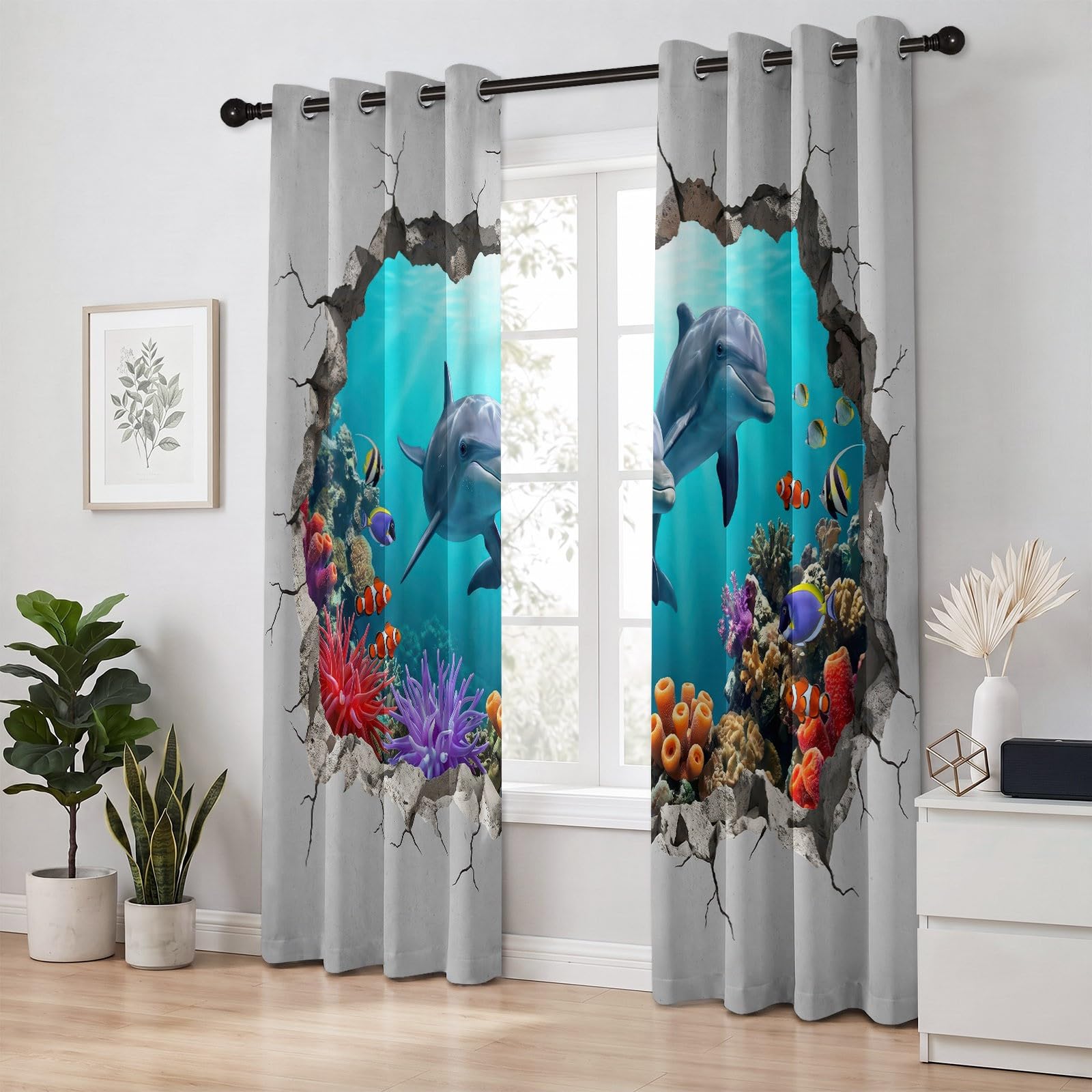 Set di 2 tende oscuranti in stile costiero, altezza 260 x larghezza 140 cm