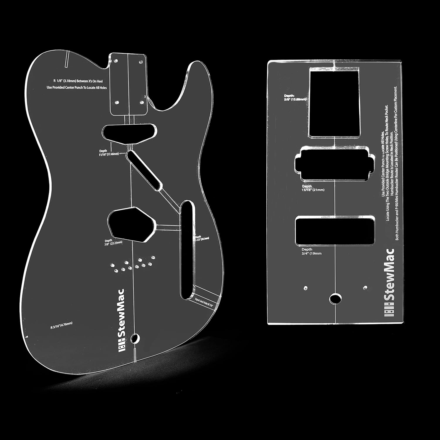 StewMac Routing Template for Vintage Tele, Body Set (2376) – Precision Acrylic Template Set for Guitar Building – Includes Traditional & Custom Pickup Routing Options