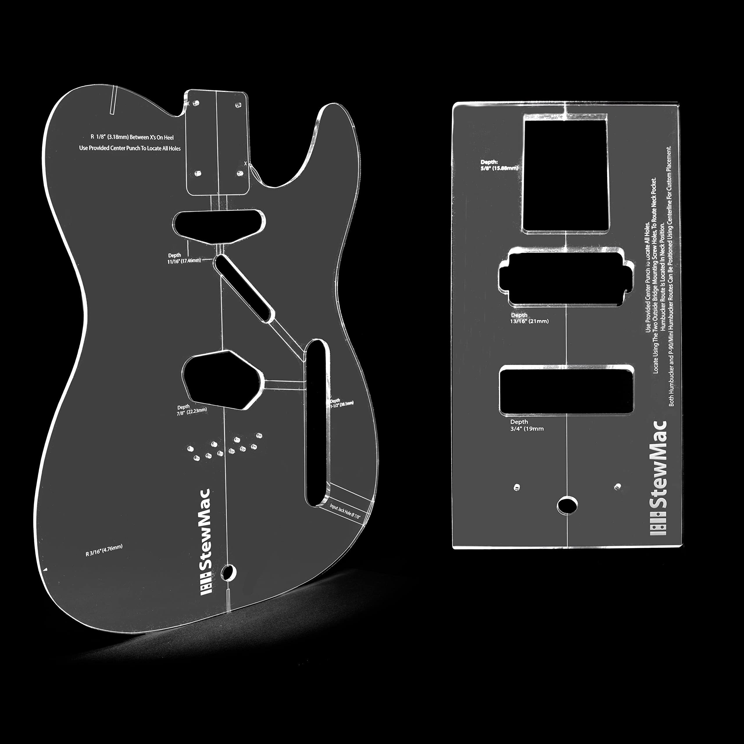 StewMac Routing Template for Vintage Tele, Body Set (2376) – Precision Acrylic Template Set for Guitar Building – Includes Traditional & Custom Pickup Routing Options