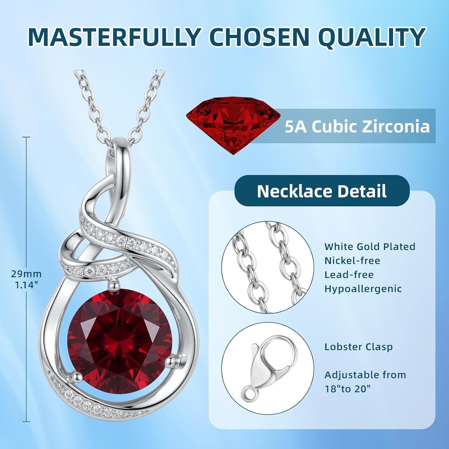 Teardrop Birthstone Necklace for Women 14K Gold/White Gold Elegant Ribbon Pendent Anniversary Love Birthday Gifts for Mom Women, 18"+2" Inches