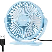 TriPole USB Desk Fan Small Portable, 360 Rotation Quiet Mini Personal Fan | Blue, 3 Speeds Plug In USB Fan, Desk Fans Small Quiet, 4.9ft Cable, Strong Breeze for Desktop Bedroom Office Table Travel