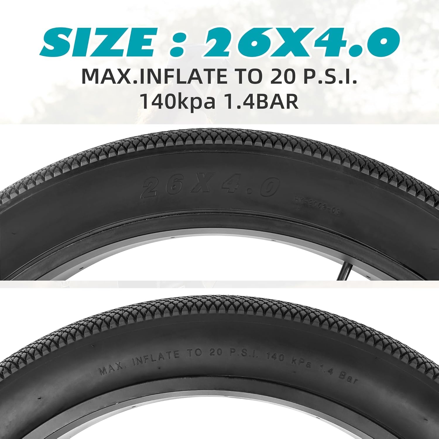 ZUKKA 2 Pack Fat Tyres for E-bike Mountain Bike 60TPI Foldable Heavy Duty High-Performance Wear-Resistant E-Bike Mountain Snow Bike Tire 26 x 4.0 Black - Image 2