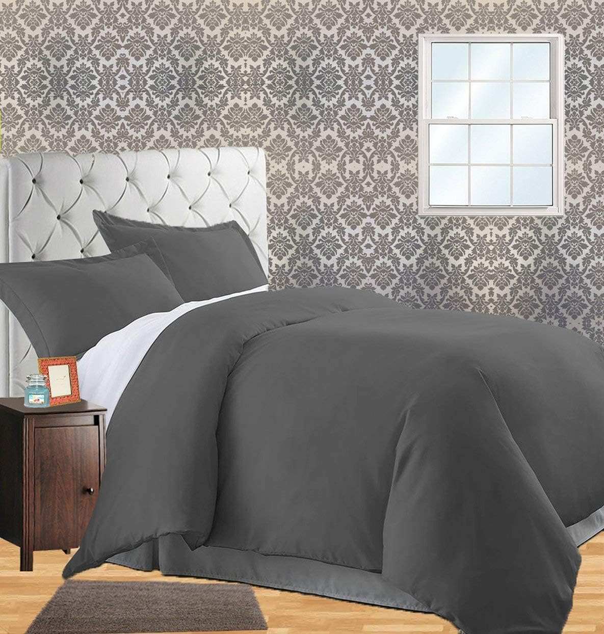 CELINE LINEN Wrinkle & Fade Resistant 3-Piece Duvet Cover Set - Protects and Covers Your Comforter/Duvet Insert, 1500 Series Luxurious 100% - Silky Soft, King/Cali King, Grey