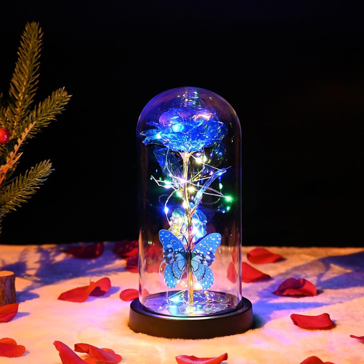 LADADA Valentines Day Gifts for Her,Valentines Day Flowers Gifts for Mom Women Girlfriend,Gifts for Women Rose Gifts Flowers for Women,Blue Butterfly, Birthday Present, Anniversary, Valentines Gifts