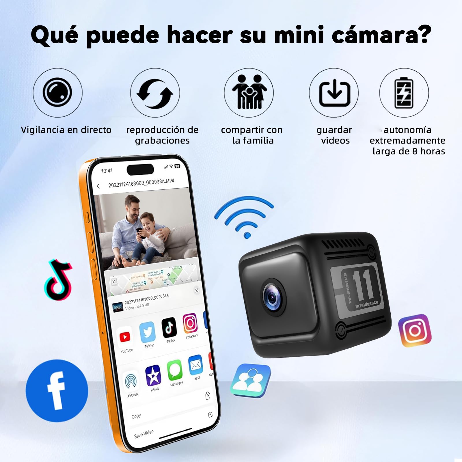 Mini Cámara Espía HD 1080P, Cámara de Vigilancia Interior Wi-Fi Inalámbrica, Detección de Movimiento y Visión Nocturna, Bebés Mascotas, Notificaciones & Visualización en App, Negro