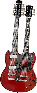 Jimmy Page Miniature Guitar Replica - 10 Inches Cherry Red Led Zeppelin Double Neck Guitar with Stand, Perfect Rock and Roll Gifts for Men, Mini Led Zep Desk Decor and Accessories