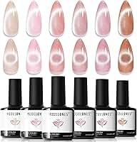 modelones Esmalte de gel Cat Eye, 6 cores de esmalte de gel nude rosa com glitter marrom com ímã Sparkle Galaxy Series Kit de esmalte de unhas de imersão Led Art Manicure Salon DIY Gifts