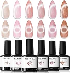 modelones Esmalte de gel Cat Eye, 6 cores de esmalte de gel nude rosa com glitter marrom com ímã Sparkle Galaxy Series Kit de esmalte de unhas de imersão Led Art Manicure Salon DIY Gifts