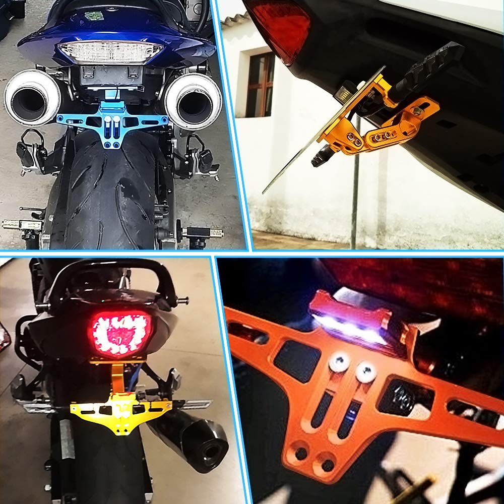 Universel Moto Supports de Plaque D'immatriculation Réglable pour MT-07 MT-09 YZF-R6 R125 Kawasaki Z650 Z750 Z900 S1000/R Duke 125 390 690 SMC Suzuki Bandit 650 1200 1250 (Noir)