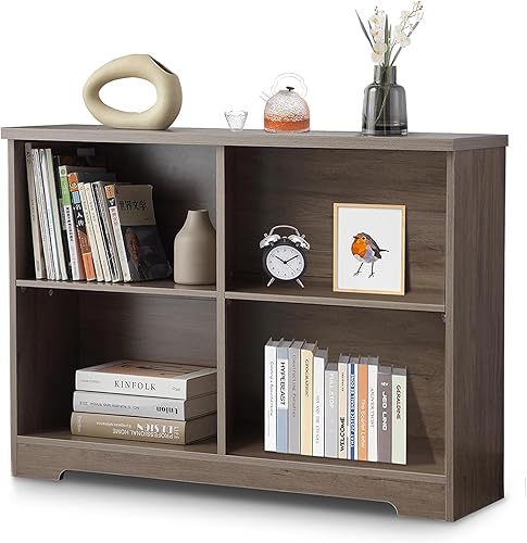 Airdown Estantería con estantes ajustables abiertos, estantería de 2 niveles, organizador de estantería de 4 cubos, estantería pequeña, armario de