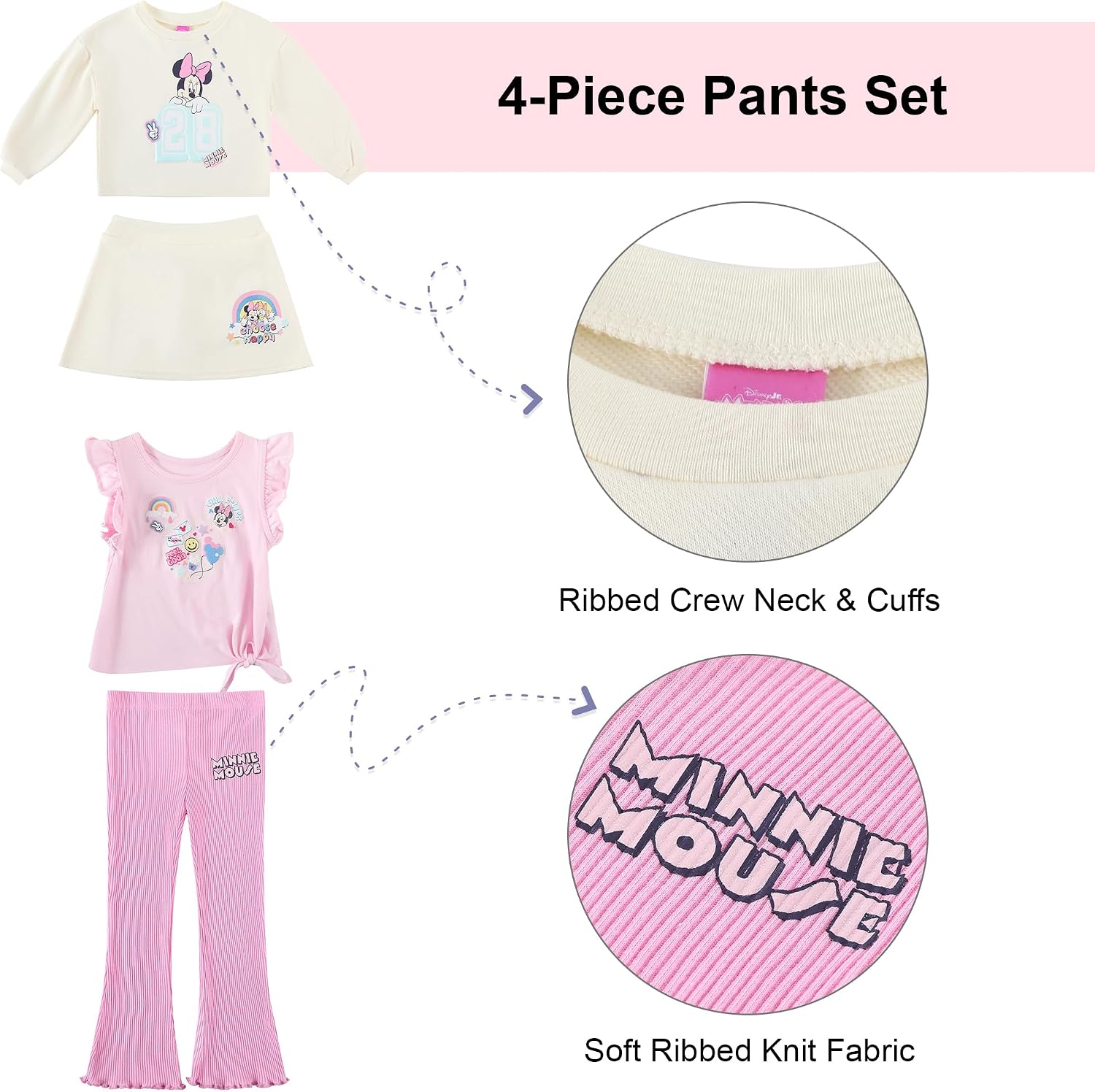 Magic Threadz Disney Clothes Baby Girls 4-Piece Set – Lilo & Stitch, Minnie Mouse & Aristocats Marie Outfit Set (12M–24M)