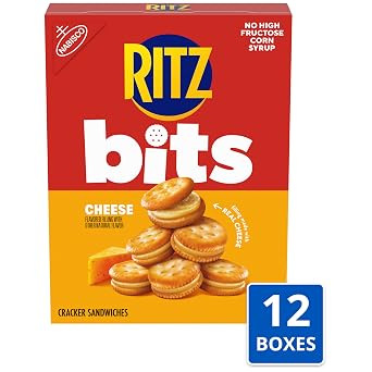RITZ Bits Cheese Sandwich Crackers, Snacks for Kids and Adults, Bulk Lunch Snacks, 12 - 8.8 oz Boxes