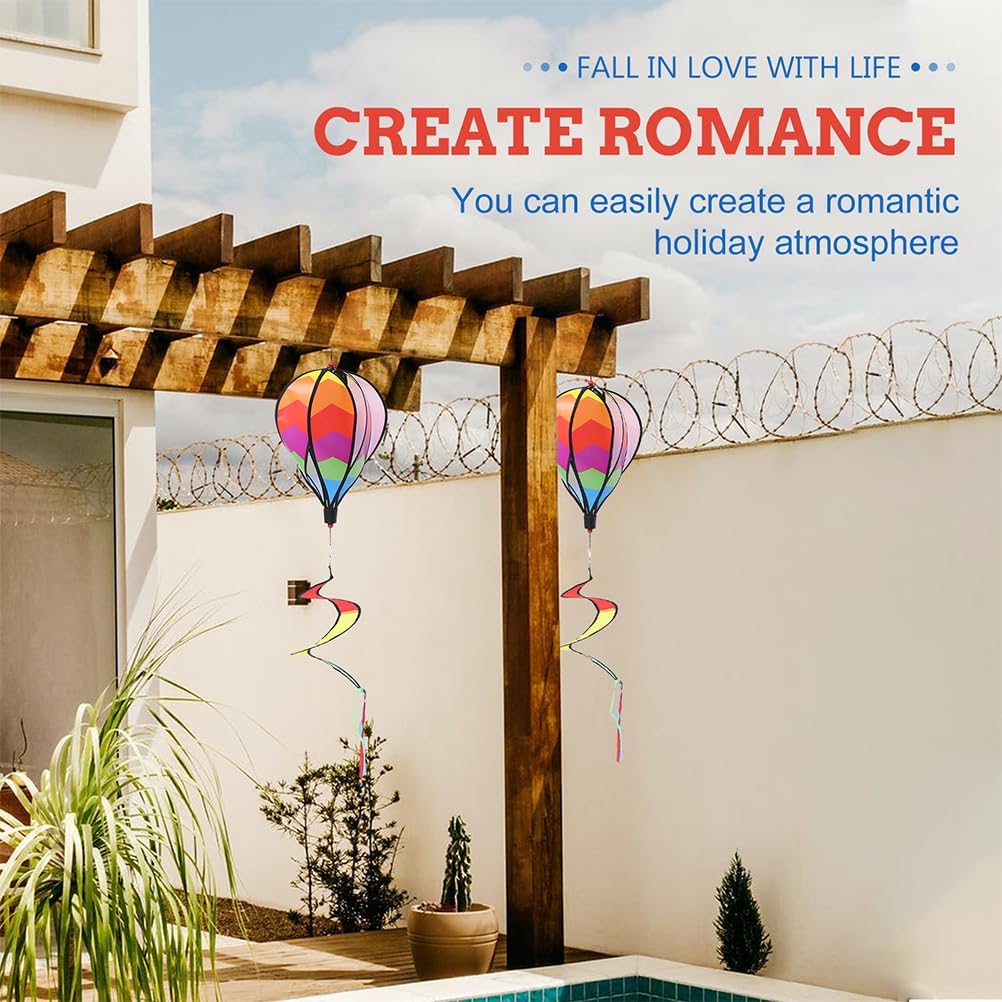 2pcs Outdoor Hanging Rainbow Hot Air Balloon Wind Spinners, Rotating Ornaments for Garden, Patio, Yard, and Balcony Decor, 47.24 X 10.62 Inch