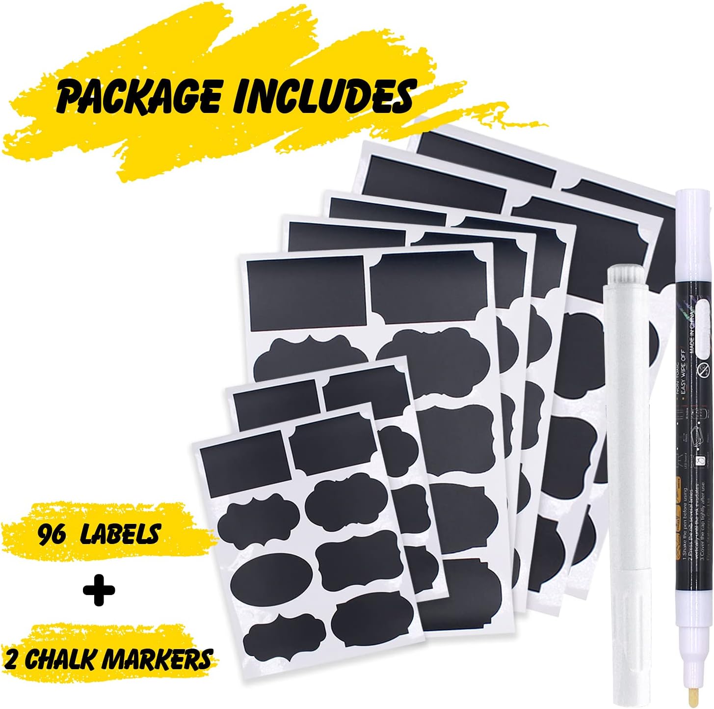 Chalkboard Labels for Jars -98 Label Stickers Chalk Labels for Jars and Storage Bins with 2 Free Liquid Chalk Marker-Pantry Labels- Mason Jar Bottle Labels,Removeable Black Chalkboard Stickers