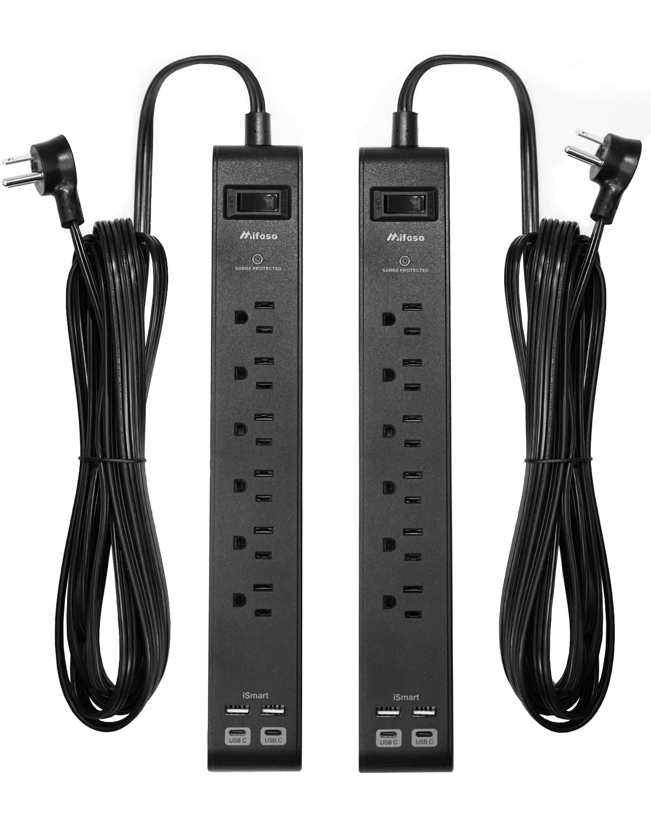 2 Pack Surge Protector Power Strip with 6 Outlets 4 USB Ports (2 USB C) 25-Foot Extension Cord Flat Plug 900 Joules 15A Circuit Breaker Wall Mount Desk USB Charging Station for Home Office