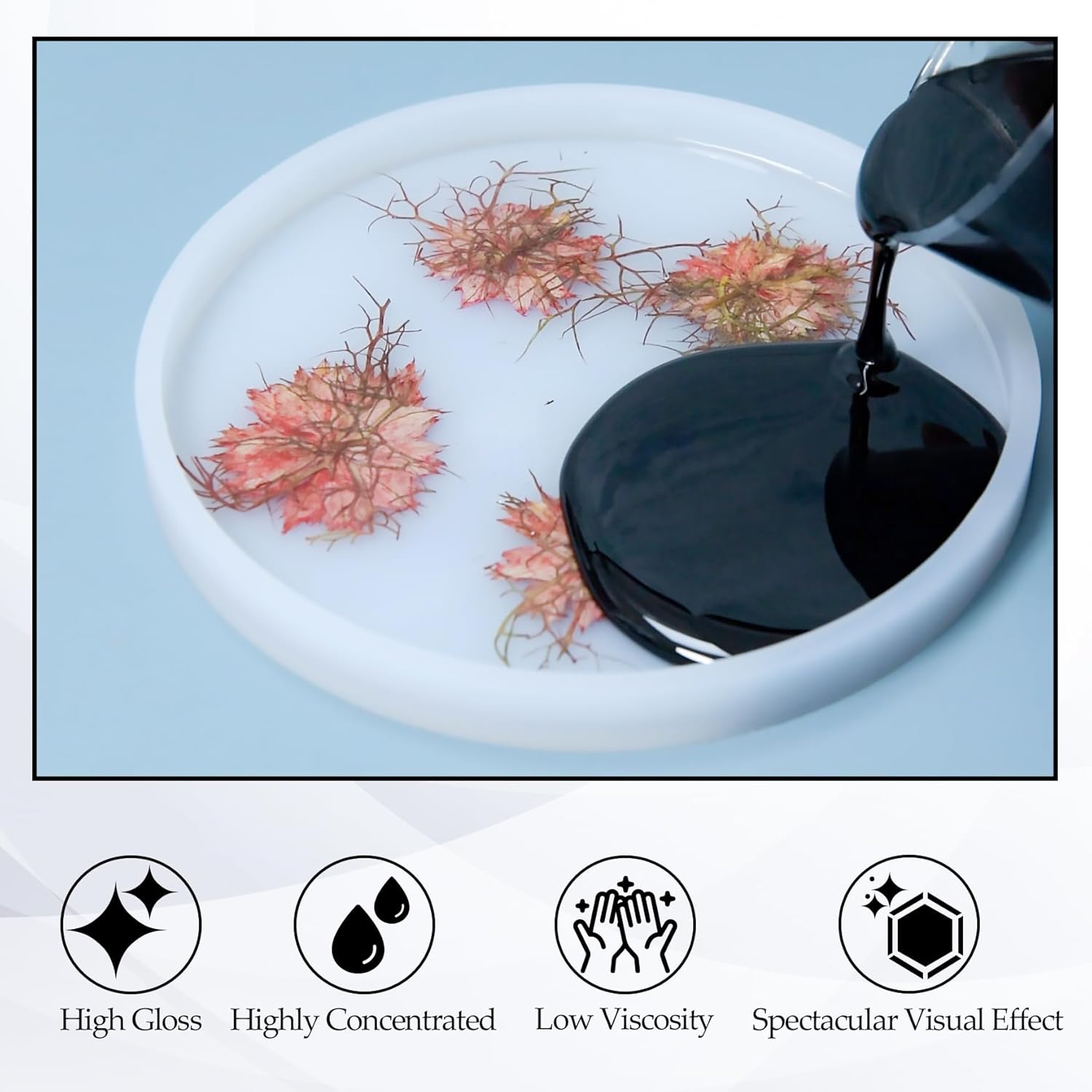 44OZ Black Epoxy Resin - High Gloss Bubble Free Self Leveling UV Resin and Hardener 1:1 +Glove for Craft Jewelry Making, Molds Professional or Beginner