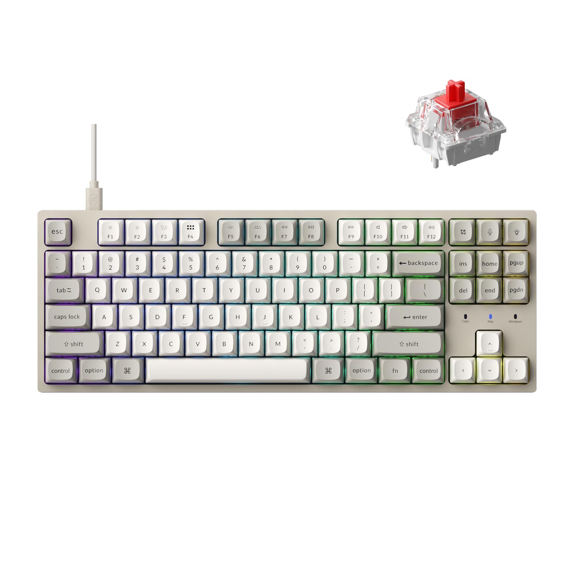 C1 Pro 8K Wired TKL Custom Keyboard, RGB Backlight, Red Switch | 8K Polling Rate, Hot-Swappable Keychron Apex Red Switch, Launcher Support, PBT Keycaps Compatible for Mac Windows Linux