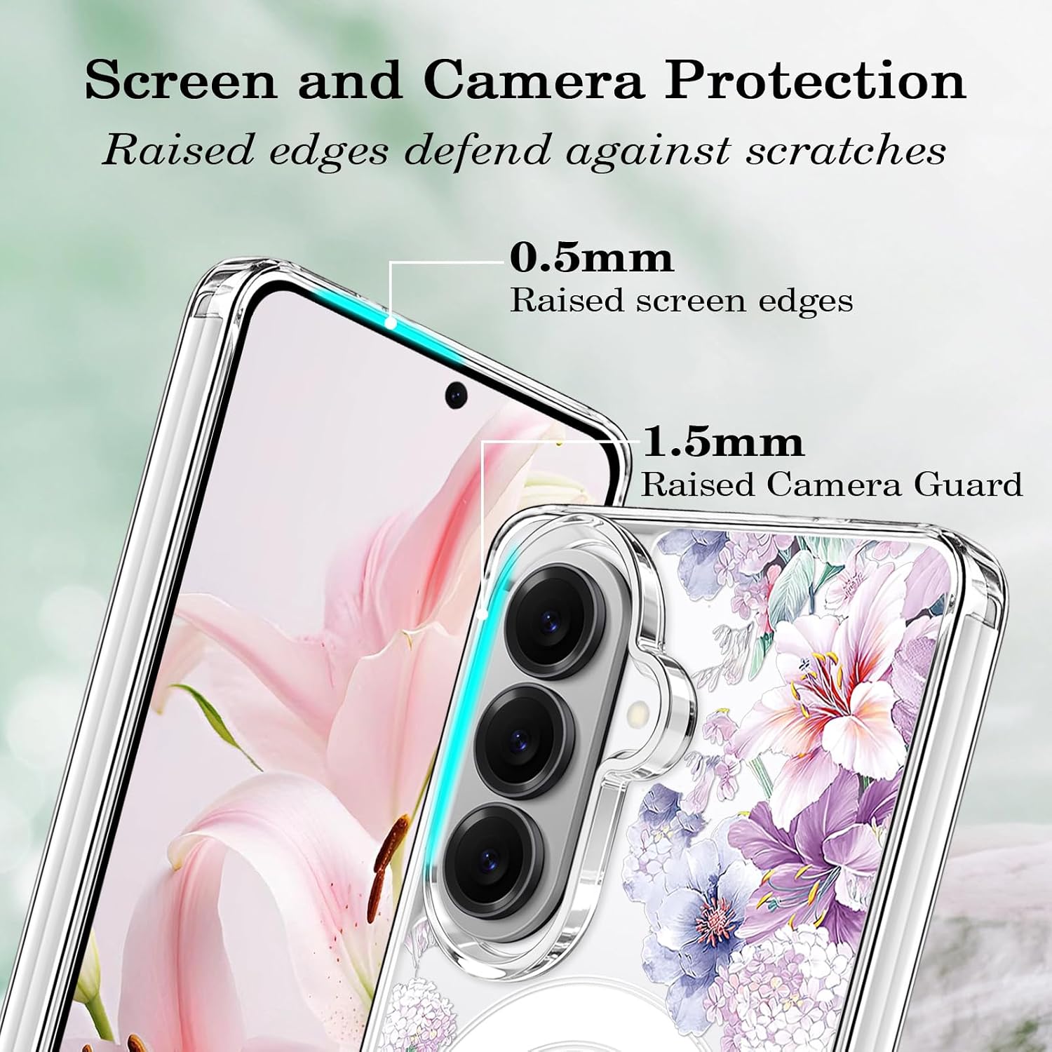 For Samsung Galaxy S26 Floral Case, Clear Magnetic Hard Cover, Hydrangea image 4
